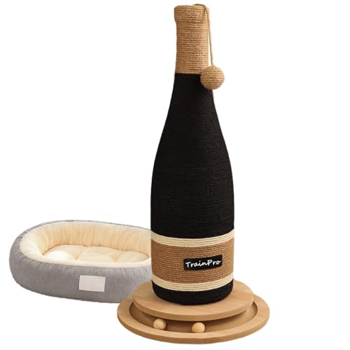Natural Hemp Cat Scratcher & Post with Bonus 20x15 Pet Bed - size: Champagne Bottle