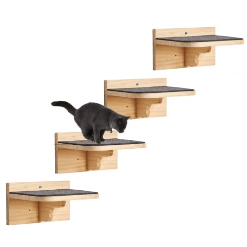 SHENGOCASE 9.8" x 7.1" Solid Wood Wall Mounted Large Cat Step, Cat Wall Furniture, Shelves Stairs Perch - size: 9.8" x 7.1"