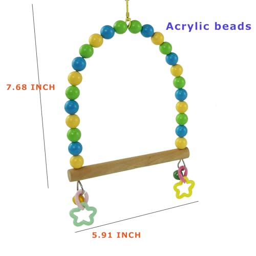 Wooden Bird Swing for Cage Large Parrot Hanging Toys Cockatiel Perch Stand - color: Oceanic palette