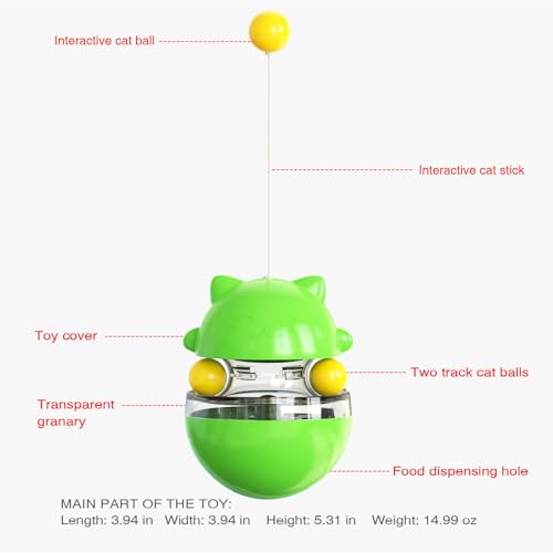 Interactive Cat Toy for Indoor Cats Wobble Treat Dispenser Ball (Green) - color: Green
