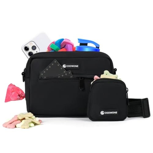 Dog Treat Pouch with Removable Small Pet Training Treat Pouches, Built-in Poop Bag Dispenser, Adjustable Shoulder Strap Cross Body Dog Walking Bag (Black) - color: Black