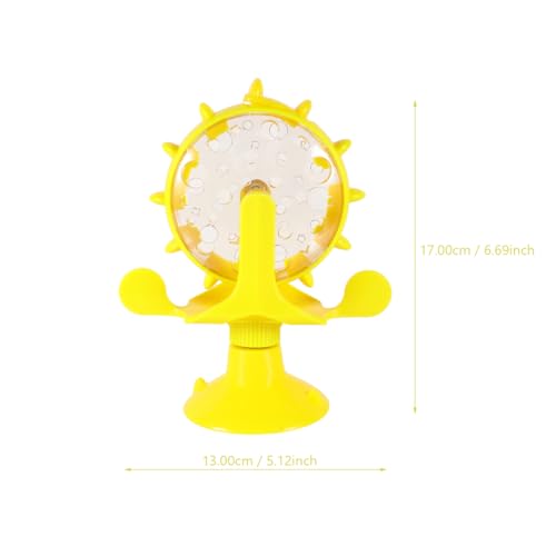 Cat Feeding Toy Rotating Windmill Treat Dispenser Interactive Pet Slow Food Toy with Food Leakage Hole Helps Slow Eating and .11 X 1.57 X 6.69 in - color: Yellow