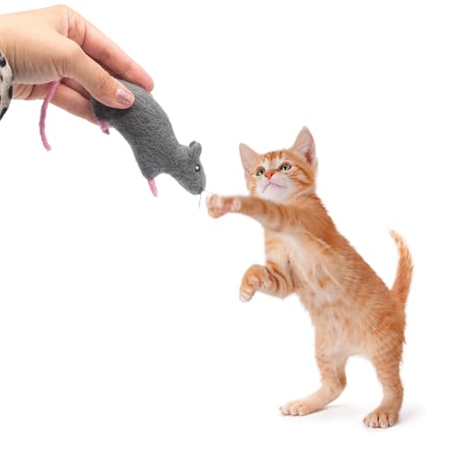 Glaciart One Felt Cat Rat Toy – Soft Fuzzy Enrichment 100% Natural Wool - Interactive Catnip Play Cat Toy Set - Safe for Pets, Non-AZO Colored Dyes - color: Rat