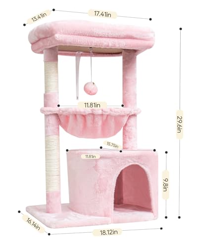 SYANDLVY Pink Cat Tree for Indoor Cats, Modern Tower with Scratching Post - color: Pink