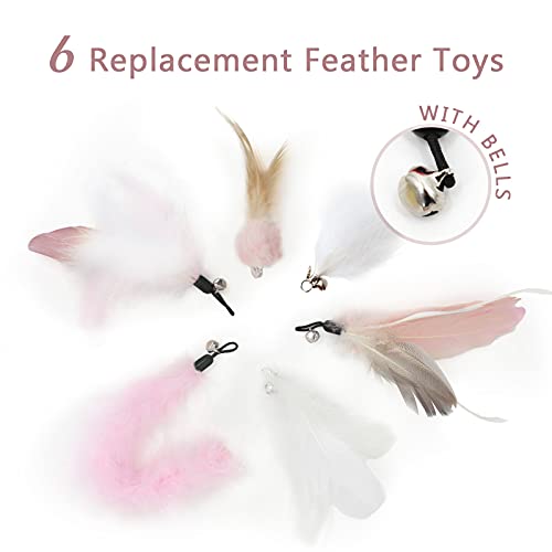 SONGWAY Interactive Cat Feather Toy Set - Retractable Teaser Wand with 6 Pcs Feather Refills with Bell, Cat Wand Toys for Indoor Cats Kittens Play Chase Exercise, Light Pink - color: Light Pink