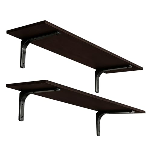 DINZI LVJ Long Wall Shelves, 39.4Inch Wooden Wall Mounted Shelves, Set of 2 - color: Espresso, size: 39.4 Inch