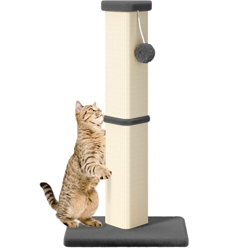 Cat Scratching Post, 32 Inch Tall Scratching Post for Indoor with 5 Inch Diameter Posts and Ball Cat Scratcher for Medium and Large Cats - color: Gray