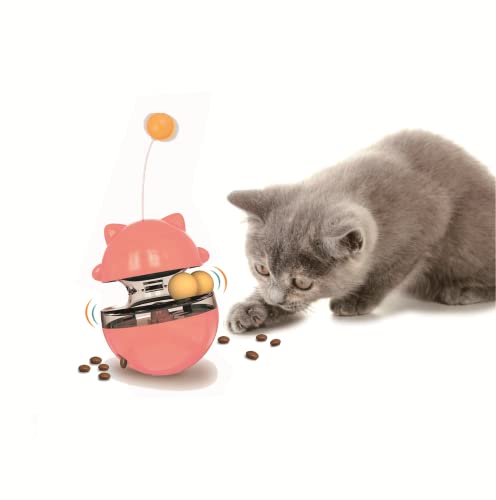 Cat Treat Dispenser Tumbler Interactive Puzzle Feeder, Cat Snacks Temptations Ball Food Puzzle Toy - color: Pink