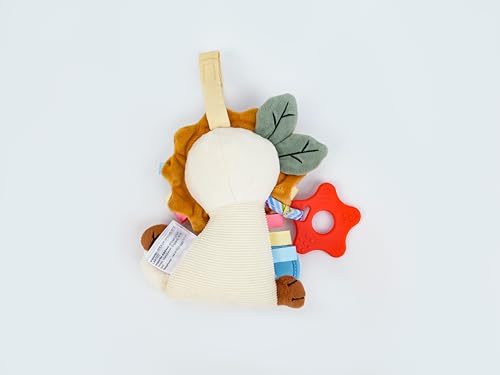 TYRY.HU Car Seat & Stroller Activity Toy,Soft Plush Cot Hanging Toy, Baby Rattle Toy with Strap,Developmental Sensory Toy-Textured Ribbons&Teether&Mirror&Crinkle Sounds for Infants 0 3 6 12 Months - color: B: Lion Stroller Toy