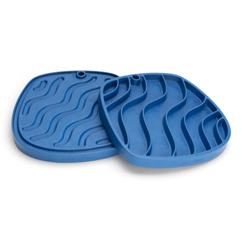 West Paw Seaflex Waves Feast Mat – All-in-One, Slow Feeder, Lick Mat – Encourages Foraging & Food Exploration - Engages Picky Eaters & Slow Feeding - Versatile – Easy to Clean, Non-Toxic - Marine - color: Marine, size: Waves