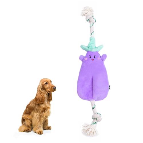 Green Sheep Interactive Plush Dog Toy, No Stuffing Squeaky Toy with Recycled Cotton Rope for Medium to Large Dogs, Chew Toy, Aubergine - color: Aubergine（L）