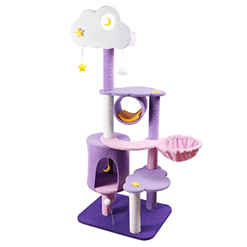 59 Inch Cloud Cat Tree for Indoor Large Cats, Cute Purple Pink Cat Tower - size: 59 Inch Cat Tree