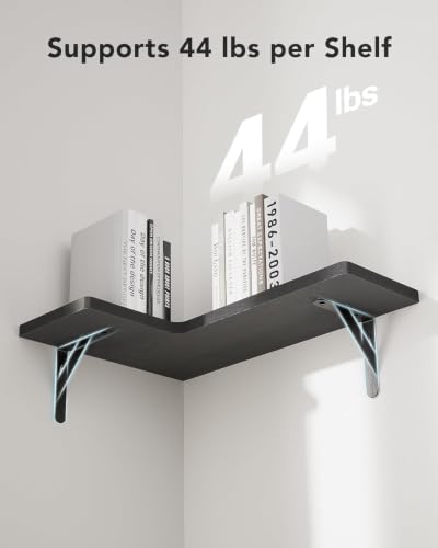 Amada Corner Floating Shelves, Paulownia Wood, Set of 4, Black - color: Black