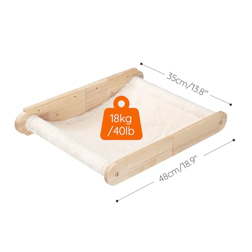HOOBRO Wooden Cat Hammock with Soft Fabric, Cat Shelves & Furniture, Wall Mounted Cat Beds and Perches for Lounging, Playing, Sleeping, Holds up to 40 lb, Easy to Install, Natural NL03CS03N2