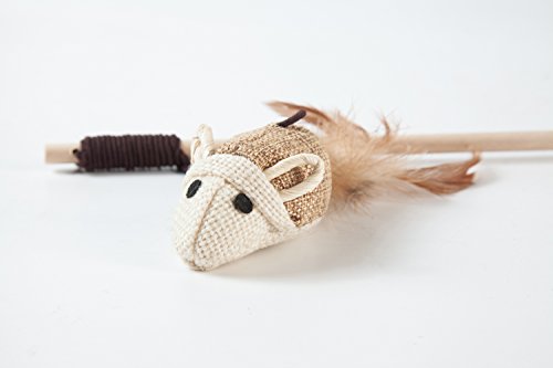 Cat Teaser Cat Kitten Toys Set Natural Sisal Wand Teasers with Mouse, Bell, Feather, Elastic String, and Sturdy Wood Rod - size: 3 PCS