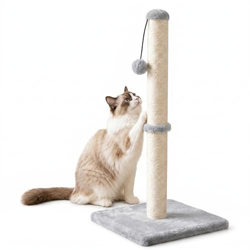 Dimaka 29" Tall Cat Scratching Post, Sisal Rope Scratcher, Grey - color: Grey, size: 29 inches for All Cats