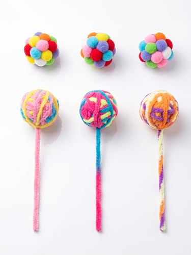 Cat Yarn Balls with Long Tassel Tails - Colorful Soft Knitted Cat Toy Balls, Interactive Kitten Chase & Chew Toys for Boredom Relief & Mental Stimulation, Safe Plush Cat Play Set (1) - color: D