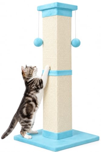 Cat Scratching Post 33 Inch Nature Sisal Cat Scratch Post for Indoor Cats, Large Cat Scratcher Protect Your Furniture, Cyan - color: Cyan