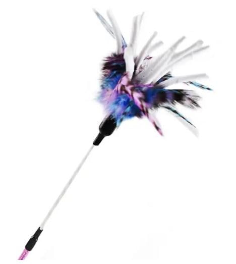 Kats'N Us 18 Inch Feather Wand with Mylar Crinkle Teaser Cat Toy (1, Blue) - color: Blue