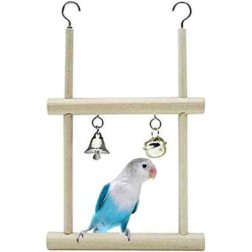 Litewoo Bird Stand Parrot Perches Hanging Swing Natural Wood Stand Platform with Bells for Finch Parakeet Budgie African Grey Cockatiel Cage Accessories