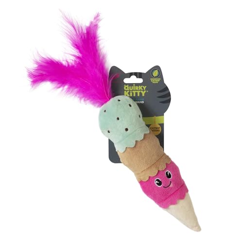 Quirky Kitty Ice Cream Kicker Catnip Crinkle Feather Soft Plush Cat Toy | Large Kicker Cat Toy for Bunny Kicks, Pouncing & Batting | Interactive Catnip Toy for Active Play - size: Pack of 1, style: Ice Cream Kicker