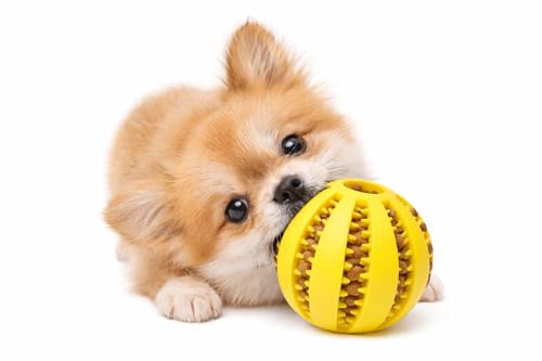 Dog Treat Ball for Small Dogs – Interactive Chew Toy, Teeth Cleaning & Mental Stimulation, Durable Rubber Treat Dispensing Toy - color: Yellow, size: Small