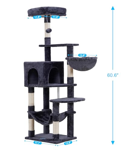 Hey-brother Cat Tree, Multi-Level Sisal Covered Scratching Posts, MPJ050G - color: Smoky Gray