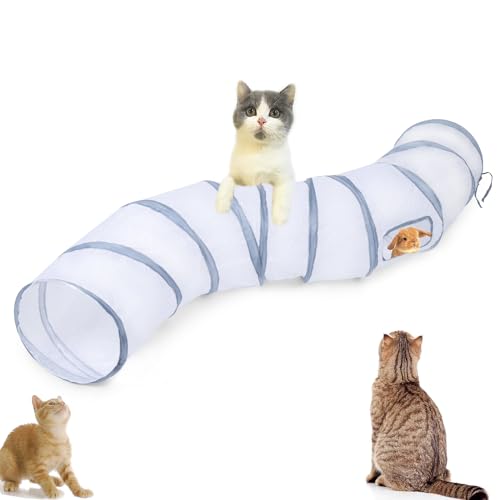 Cat Tunnel, Cat Tunnels for Indoor Cats, S-Shape Foldable Cats Cave - color: S - 2 Way White Gray