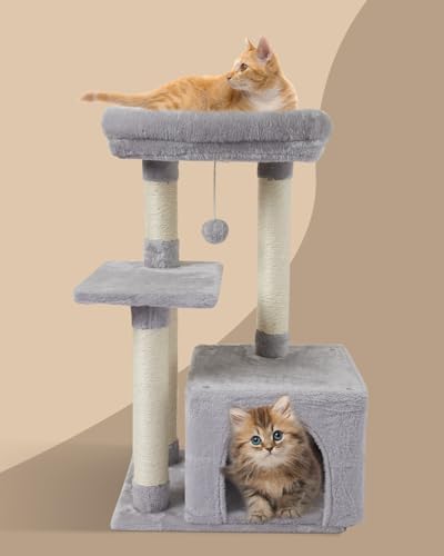 Cute Cat Tree Kitten Cat Tower Condo Cat Furniture Sisal Scratching Posts G - color: Grey
