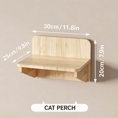 Solid Pine Wood Cat Wall Shelf - Unfinished Natural Wood Perch for Indoor Cats, Wall-Mounted Lounging Bed & Climbing Platform, Space Saving Cat Furniture