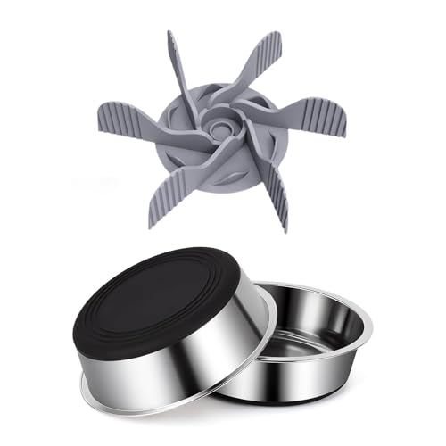 Set of 2 Pack Stainless Steel Dog Bowls & 1x Slow Feeder Insert, 32oz/4 Cups Non Slip Dog Metal Food Bowl & Water Bowl with Rubber Bottom (M Size for Small Medium Dogs) Dishwasher Safe