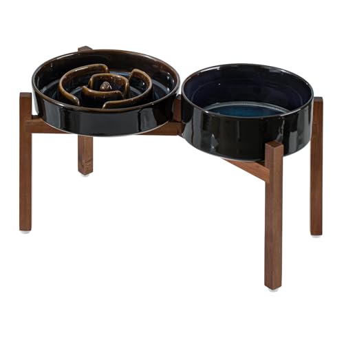 Havniva Raised Slow Feeder Dog Bowls, Elevated Dog Bowls Slow Feeder Set - color: 2 x Starry Sky + Stand - A, size: L- 8.2inch / 1.6 Cups