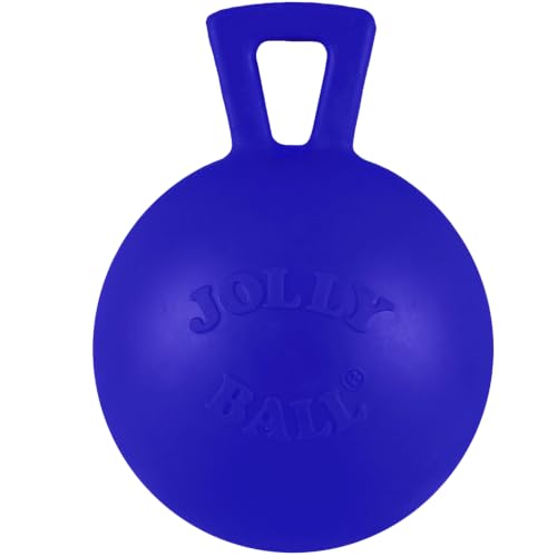 Jolly Pets Tug-n-Toss Heavy Duty Dog Toy Ball with Handle, 4 Inches/Petite, Blue (404 BL),Small Breeds - color: Blue, size: 4 inches/Petite