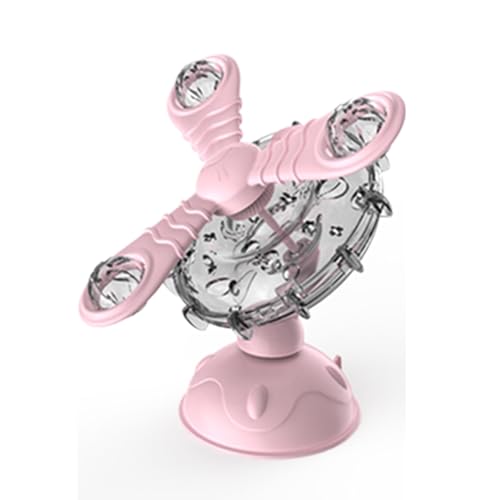 Rotating Pet Treat Dispenser Toy: 360-Degree Rotating Windmill Puzzle Toy, Window-Mounted Ferris Wheel Feeder with Suction Cups for Cats and Dogs, Suitable for Puppies (Pink) - color: Pink