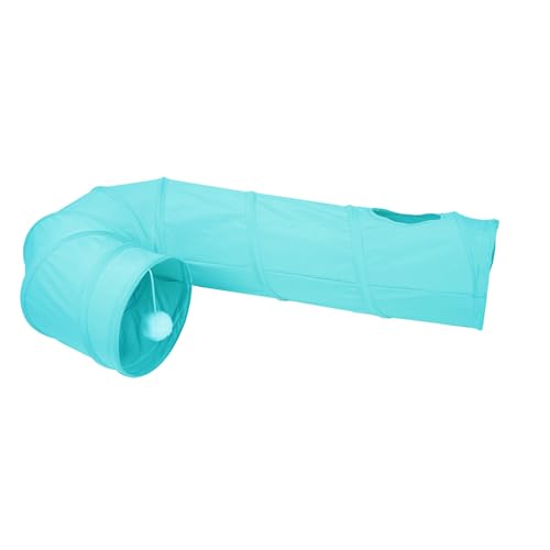 Cat Tunnel, 2-Way Collapsible Cat Tube with Interactive Peek-A-Boo Hole, Toy Ball, and Rope – Ideal for Indoor Cats, Kittens, and Rabbits (Light Blue) - color: light blue