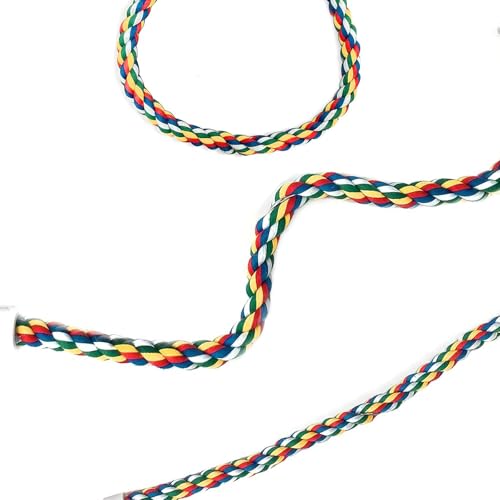 Colorful Cotton Bendable Rope Perch Swing Bird Chew Toys Cage Toys with Bell Swing Climbing Standing Bungee Bird Toys for Conures,Parrots,Cockatiel,Lovebird,Budgerigar,Parakeet (M) - size: M