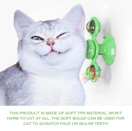 GBSYU Interactive Windmill Cat Toys with LED Light Ball Suction Cup Catnip Cat Chew Exercise Toy for Indoor Cats - color: Green