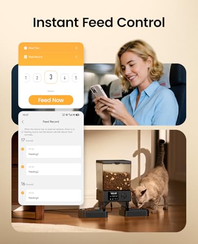 oneisall 5G WiFi Automatic Cat Feeder for 2 Cats, App Control, 20 Cups/5L - color: Black