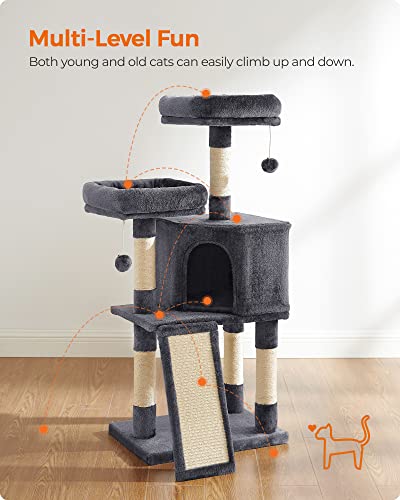 Feandrea Cat Tree, 45.3-Inch Cute Cat Tower, Plush Climbing Condo, Gray - color: Smoky Gray