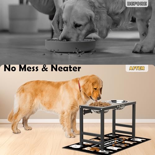 ADENGL Elevated Dog Bowls,16inch Tall Pet Bowl Holder, Raised Bowl Stand with 2 Stainless Steel Bowls (68oz) and Spill-Proof Mat, Dog Feeder for Large Extra Large Breeds - color: Black, size: Height: 16 in