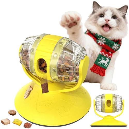 Interactive Cat Treats Dispenser Toy, Puzzle Feeder Food Dispenser, Kitty Interactive Enrichment Toys, Dispensing Foods Slow Feeder National Pet Day Gifts for Cats IQ Training, Yellow - color: Yellow