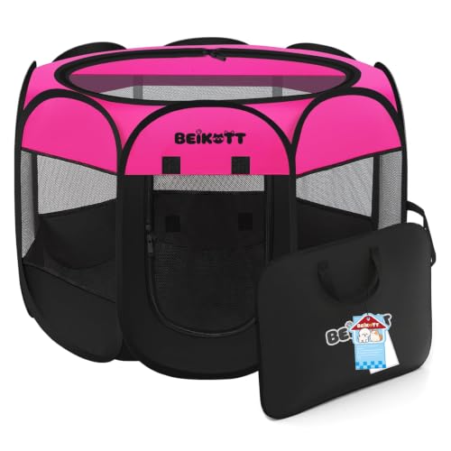 Dog Cat Playpen, Puppy Pet Crate Tent Cage, Home Enclosure Kennel - color: Rose, size: S(29"L x 29"W x 17"H)