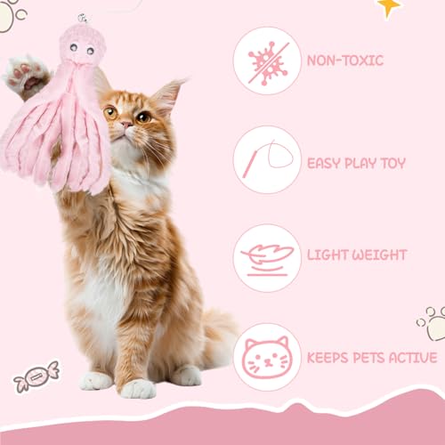 2-Pack Cat Toy Wand Set: Interactive Cat Teaser Wands with Bells and Streamers to Engage Your Cat’s Natural Instincts (Dog and Octopus) - color: Dog and Octopus