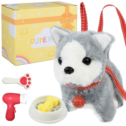 Plush Toys Walking Dog Toys that Can Walk, Bark and Wag Tail,Interactive Electronic Pet Toys Puppy with Leash,Easter Christmas Birthday Gift for Toddlers Kids - color: Siberian Husky