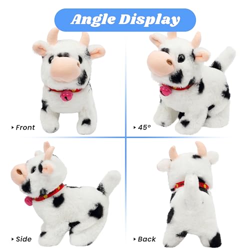 Hopearl Walking Cow Interactive Electronic Pet Plush Diary Cattle Toy with Sounds and Movements MOO Nodding Head Wag Tail Animated Gift for Toddlers Birthday, Black, 7'' - style: Cow-Black