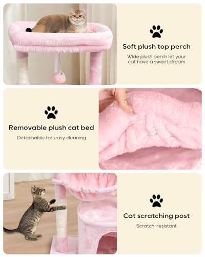 SYANDLVY Pink Cat Tree for Indoor Cats, Modern Tower with Scratching Post - color: Pink