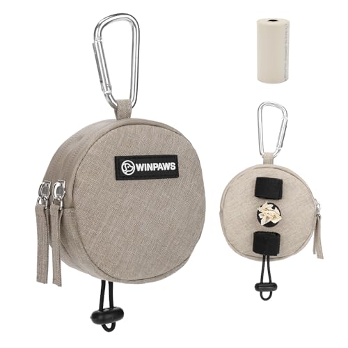 Dog Poop Bag Holder for Leashes- Dog Treat Pouch with Waterproof Zipper,Puppy Training Small Bag with Carabiner & Bungee Toggle,Two Pockets for Dry or Wet Treats-Pet Travel Walking Essentials (Khaki) - color: Khaki