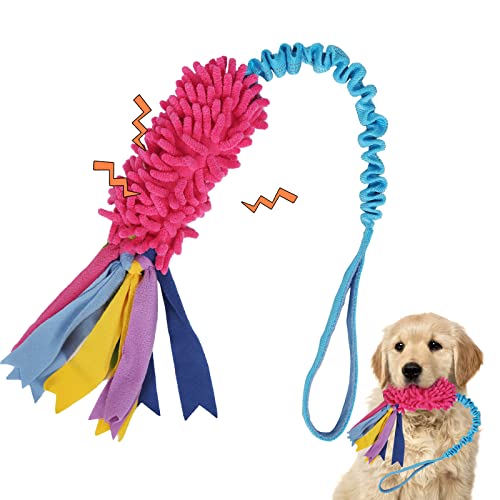 wodoca Dog Tug Toy - Aggressive Chewer Rope Toy with Strong Squeak - color: Red Chenille, Blue Webbing