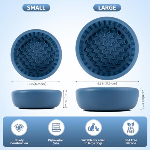 Dog Slow Feeder Lick Bowl, Freeze Lick Mat with Suction Cup - color: Dark Blue, size: Small