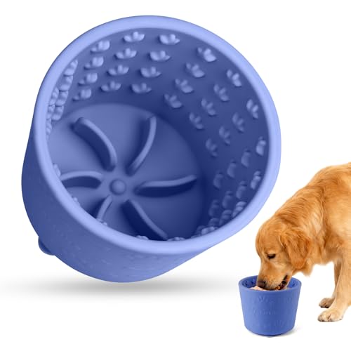Dog Slow Feeder Lick Bowl, Silicone Dog Bowl with Strong Suction, Blue - color: Blue